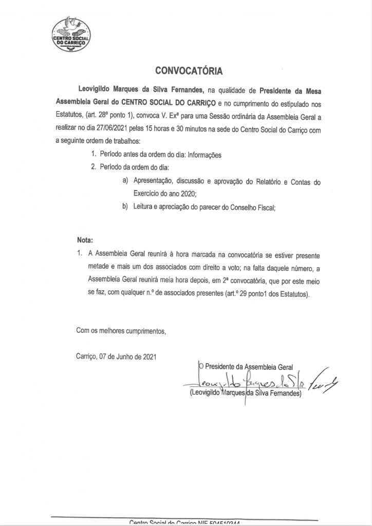 Convocatória 27-06-2021