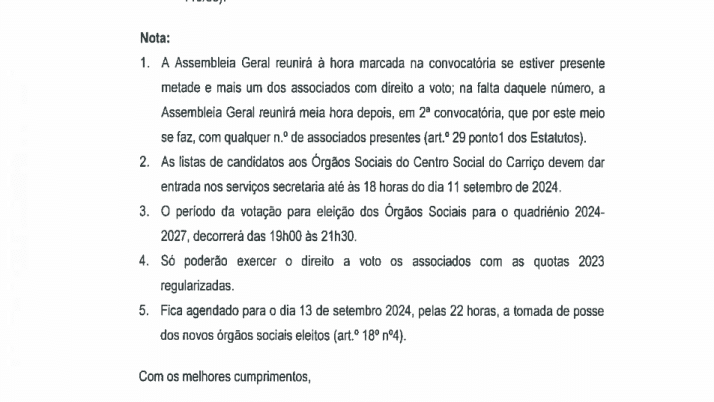 Convocatória para Sessão Extraordinária da Assembleia Geral 13/09/2024