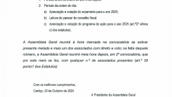 Convocatória para Sessão Ordinária da Assembleia Geral 22/11/2024